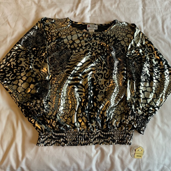 Vintage 80s silver and black blouse - Picture 2 of 7